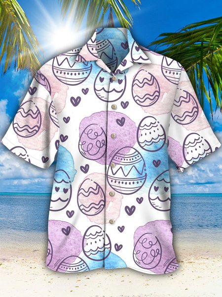 

Mens Easter Print Casual Breathable Short Sleeve Shirt, Blue, Men's Floral shirt