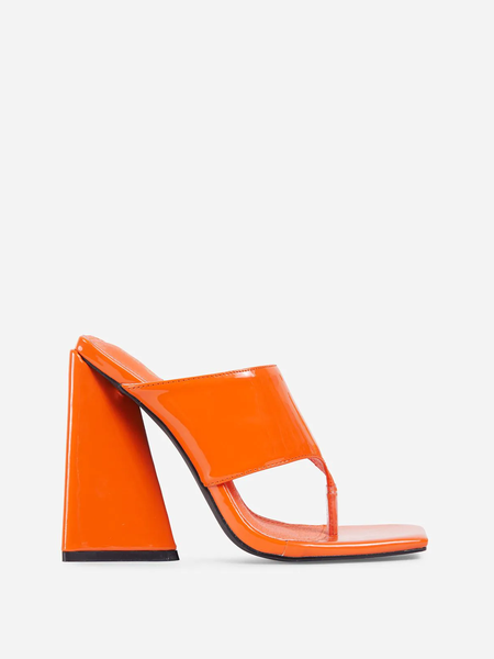 

Square Toe Sculptured Flared Block Heel Mule, Orange, Shoes