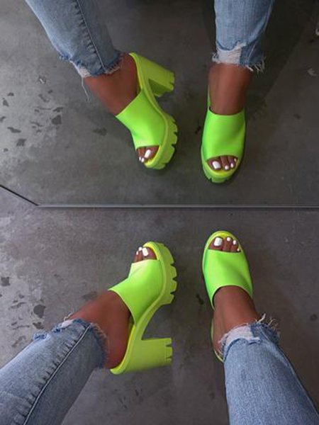 

Women's Solid Fluorescent Chunky Heel Pumps Mules, Fluorescent green, Slippers