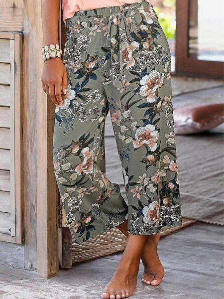 

Floral print hot spring new designer women's cropped pants, Multicolor, Pants