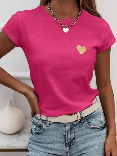 

Casual Short Sleeve Round Neck Plus Size Tops T-shirts, Rose red, T-Shirts