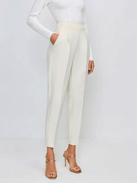 

Spring Elegant Non-Stretch Zipper fly Regular fit Pants, White, Cropped Pants