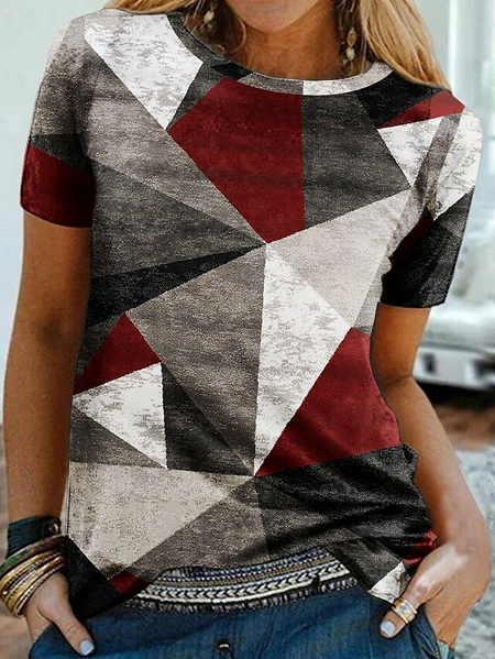 

Cotton Blends Geometric Short Sleeve T-Shirt, Multicolor, T-Shirts