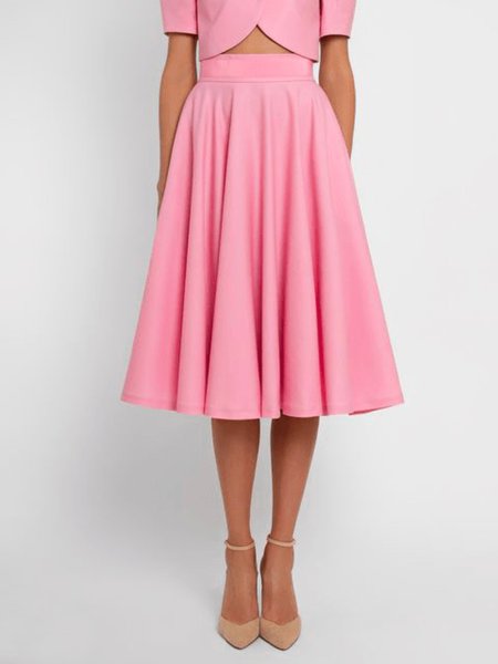 

Spring Loosen A LineA Zipper fly Date Non-Stretch Long skirt, Pink, Midi Skirts