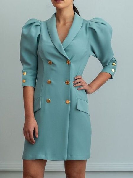 

Elegant Slim Fit Puff Sleeve Solid Dress, Green, Mini Dresses