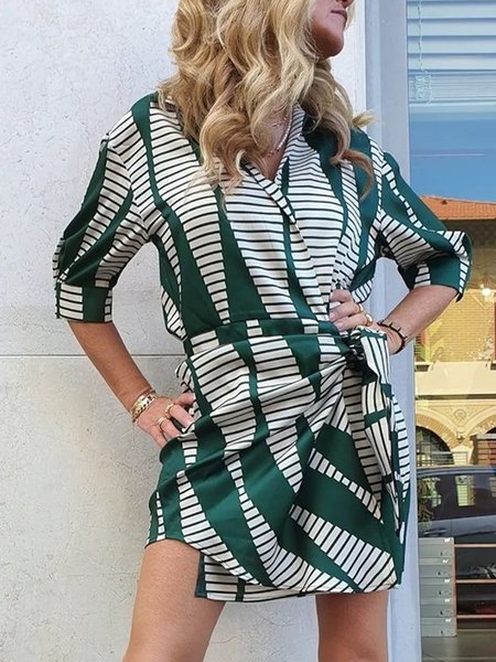 

Green Casual Striped Cotton Blends Short sleeve women Dress, Dresses