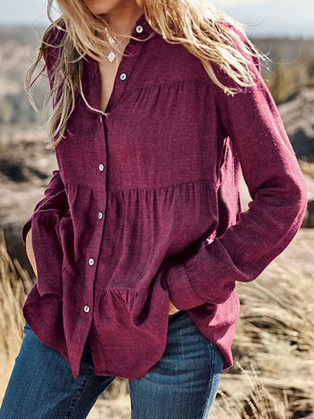 

Shirt Collar Casual Shirts & Tops, Burgundy, Blouses & Shirts