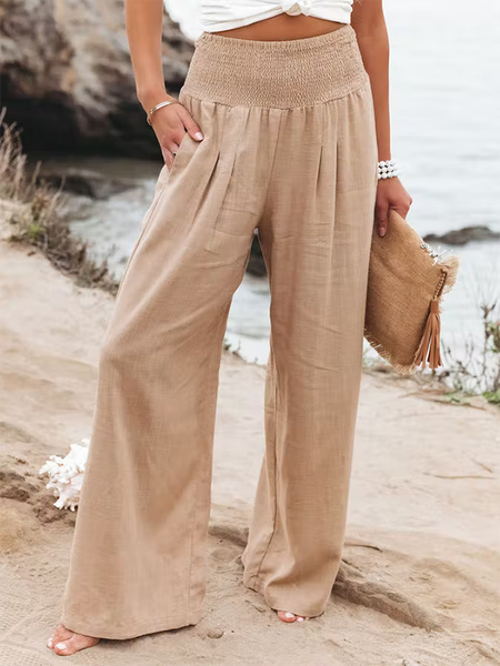 

Linen Plain Casual Wide Leg Long Pants, Khaki, Pants