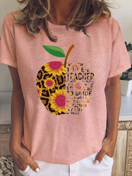 

I was born to be a teacher round neck T-shirt, Pink, T-shirts