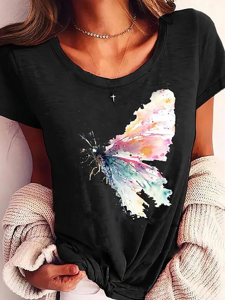 

Butterfly print hot spring new designer women's T-shirt, Black, T-Shirts