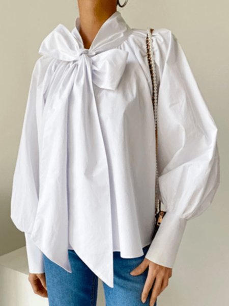

Spring Long sleeve Loosen Elegant Daily Lightweight Daily Tops, White, Tops