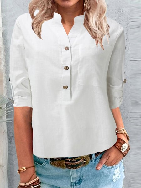Basic button explosion spring new designer women's mid-sleeve top, White, T-Shirts