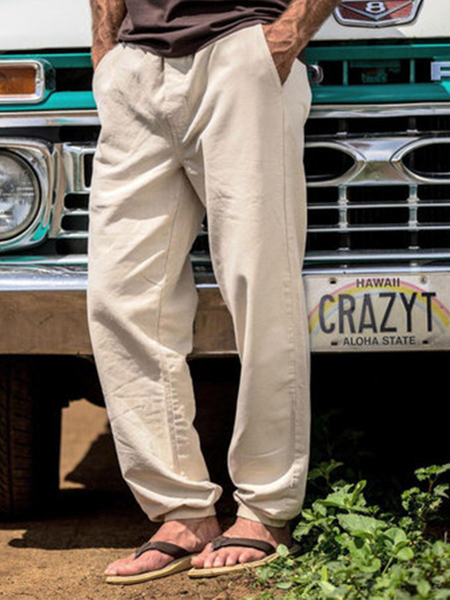 

Cotton And linen Style Seaside Resort American Casual Basic Wild linen Trousers, Khaki, Pants