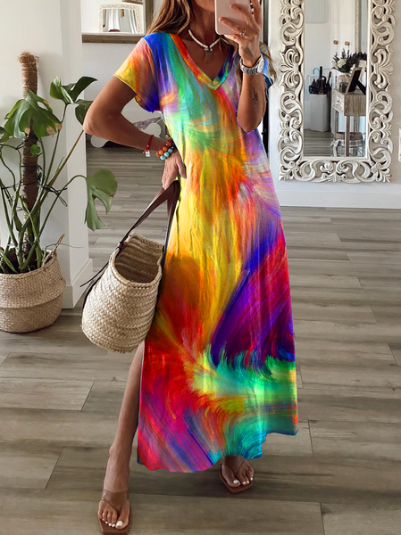 

Vacation Cotton Blends Dresses, Multicolor, Maxi Dresses