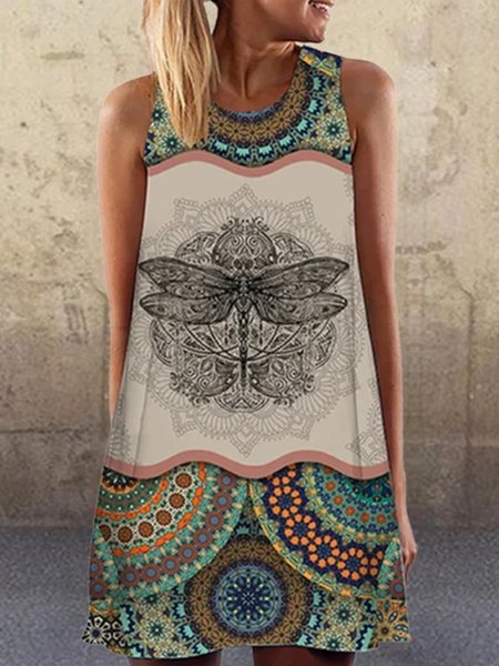 

Vacation loosen Crew Neck Tribal sleeveless Dresses, Multicolor, Dresses