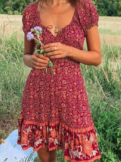 

Paisley Regular Fit Boho Dresses, Red, Mini Dresses