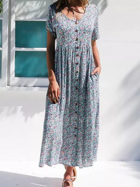 

V Neck Loosen Floral Dresses, Multicolor, Maxi Dresses