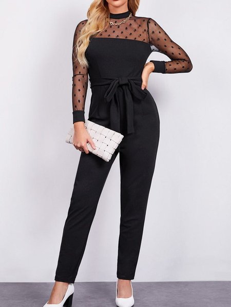 

Elegant Regular Fit Belted Black One-Piece, Jumpsuits