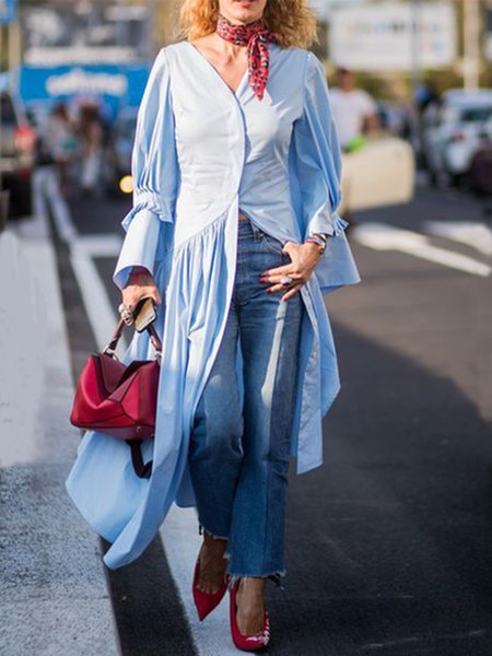 

Fashion Slim Fit Ruffled Chic Dress, Light blue, Maxi Dresses
