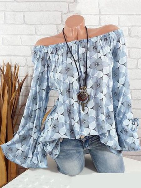 

Long Sleeve Floral Casual Long sleeve tops, Blue, Tops