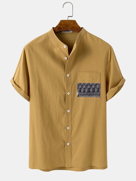 

Cotton Linen Style American Casual Basic Versatile Linen Shirt, As picture, Men's basic shirt