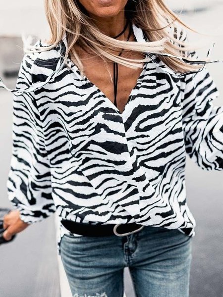 

Loosen Casual Leopard Long sleeve tops, Black, Tops