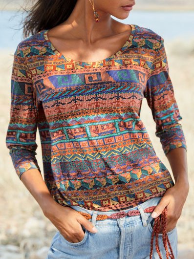 

West Styles/Cows Regular Fit Cotton Blends Long Sleeve T-shirt, Multicolor, Tops