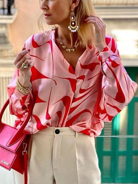 

Casual Painted V Neck Shirts & Tops, Pink, Tops