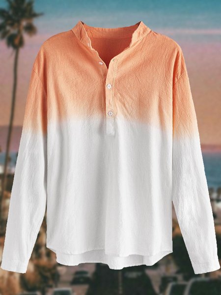

Cotton Linen Gradient Casual Long Sleeve Shirt Men, Orange, Shirt