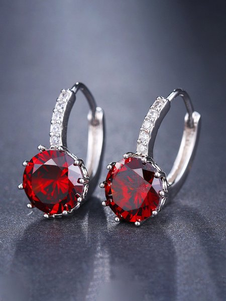 

Studded Zircon Crystal Earrings, Wine red, Earrings
