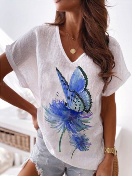 

Butterfly Short Sleeve Tops, White, Tops