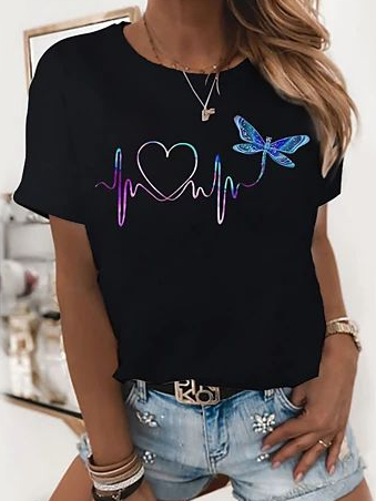 

Butterfly Casual Short Sleeve T-shirt, Black, Tees & T-shirts