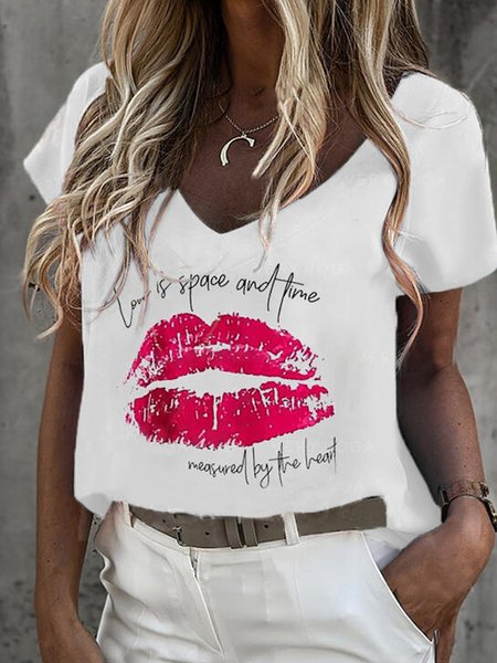 

Romantic Letter Printed Loosen Crew Neck Short Sleeve T-Shirt, White, T-Shirts
