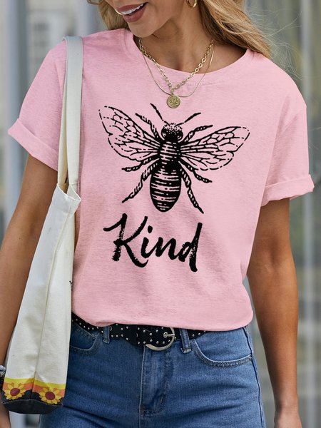 

Bee Kind Positive Saying Casual Crew Neck Tshirts Summer Tops, Pink, T-shirts