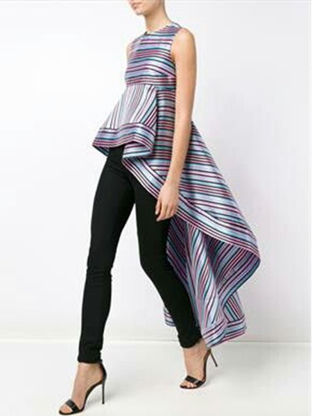

Elegant Regular Fit Crew Neck Daily Top, Blue, Tops