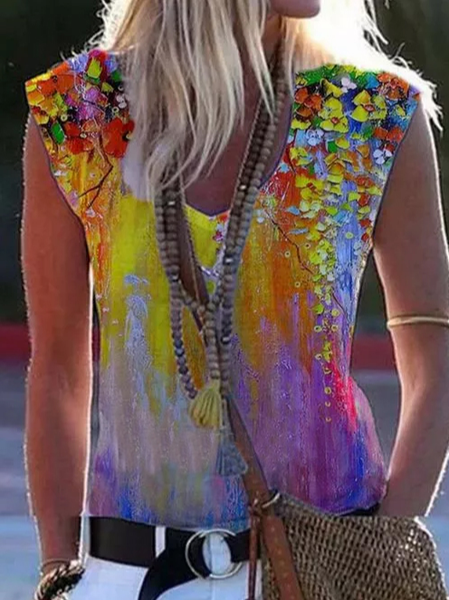 

Vacation V Neck Floral Knit Tank, Multicolor, Tanks & Camis
