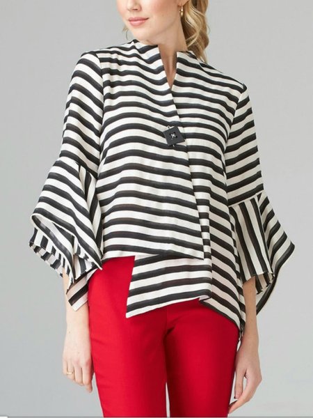 

Striped Casual Loosen Three Quarter Jacket, Black-white, Blazers