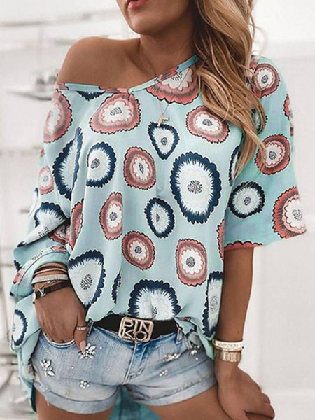 

Casual Round Neck Short Sleeve T-Shirt, Blue, T-Shirts