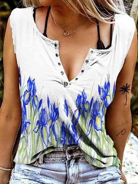 

Blue pop print spring new designer women's top, Multicolor, Tanks & Camis