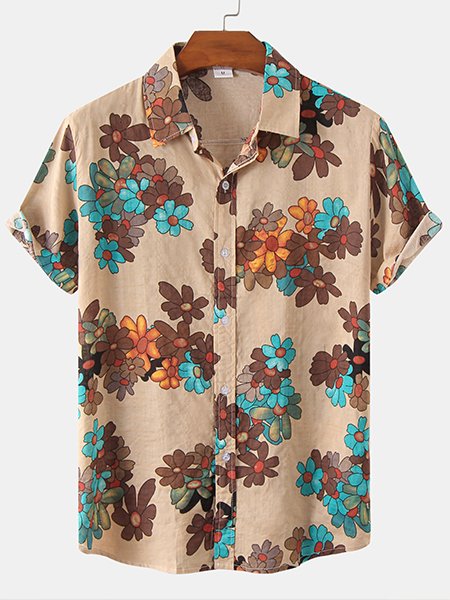 

Vintage Floral Letters Men's Short Sleeve T-Shirt, As picture, Men's Floral shirt