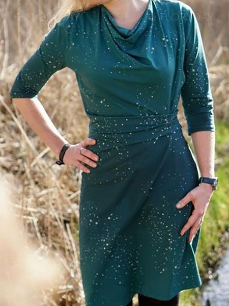 

Polka Dots Long Sleeves Green Spring Short Long sleeve Knit Dress, Mini Dresses