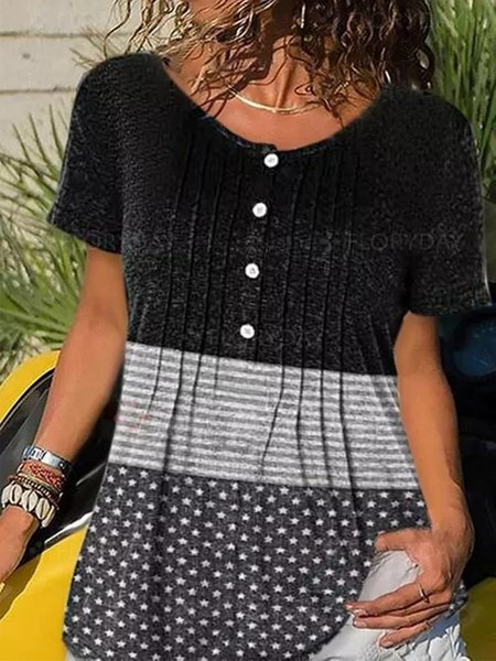 

Casual Buttoned Short sleeve tops, Multicolor, T-Shirts