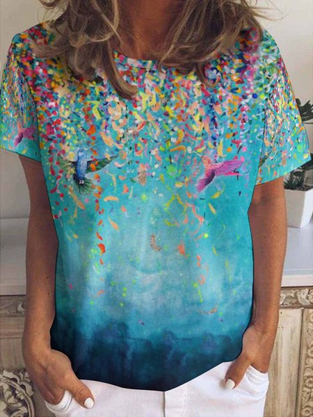 

Casual Gradient Print Crew Neck Short Sleeve T-Shirt, As picture, T-shirts