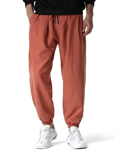 

Cotton Linen Pencil Casual Casual Pants Men's Bloomers, Orange, Men's pants