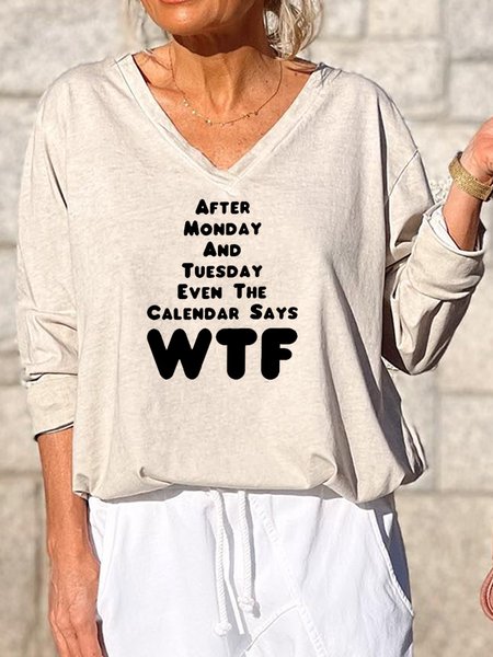 

Off Shoulder V Neck Cotton Blends Long Sleeve T-Shirt, Apricot, T-Shirts