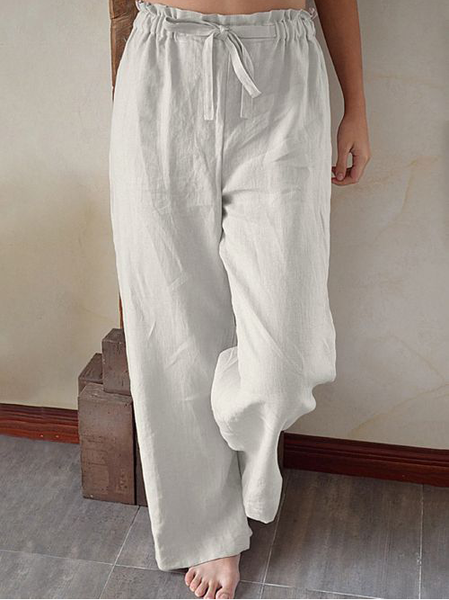 

Linen Solid Loosen Pants, White, Pants
