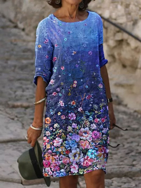 

Boho Floral Short Sleeve Woven Dress, As picture, Mini Dresses