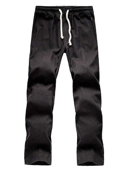 

Plain Color Cotton Linen Casual Trousers Men, Deep gray, Pants