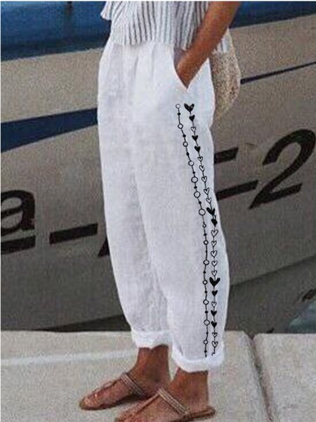 

Cotton Casual summer beach Heart Pants, White, Pants