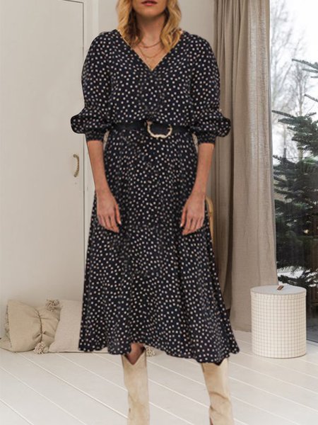 

Polka Dots Vacation Regular Fit women Short sleeve Woven Dress, Black-white, Dresses